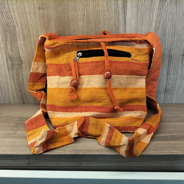 Borsa etnica con tracolla tema colori alba arancio ocra arancio giallo