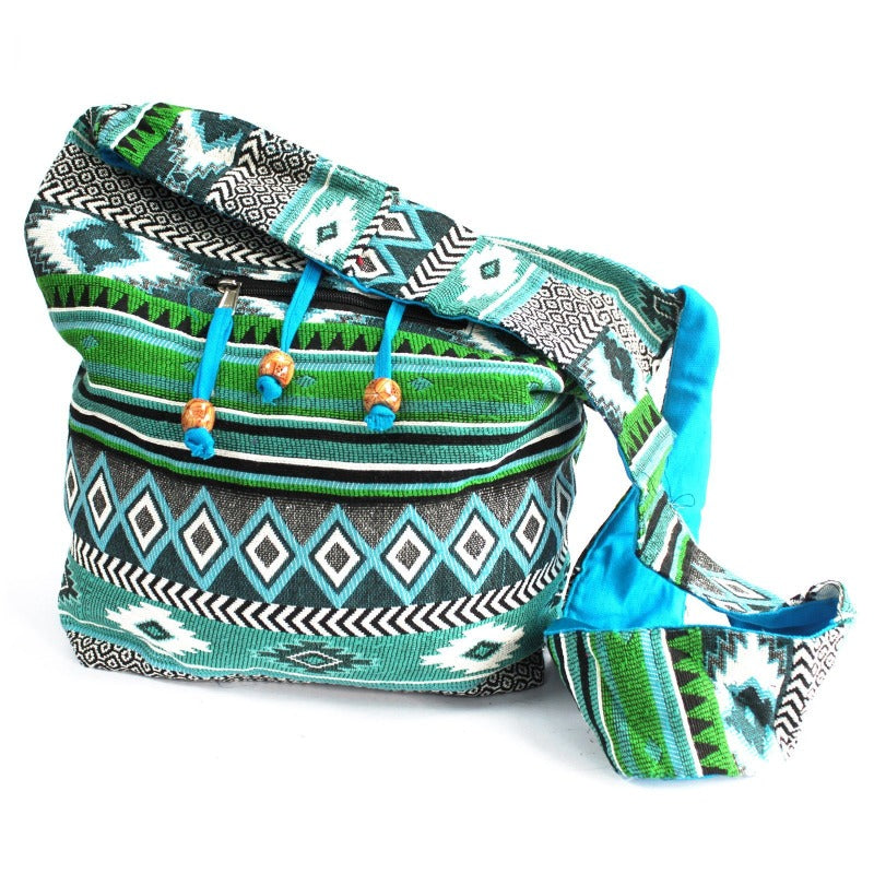 Borsa a tracolla nepalese in cotone colore celeste-verde